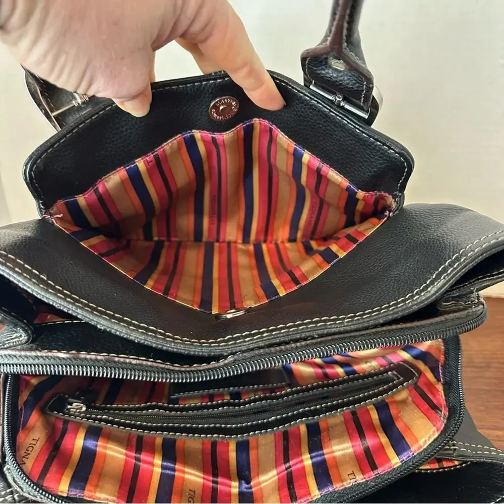 Tignanello Classic Leather Shoulder Bag Purse Black Italy